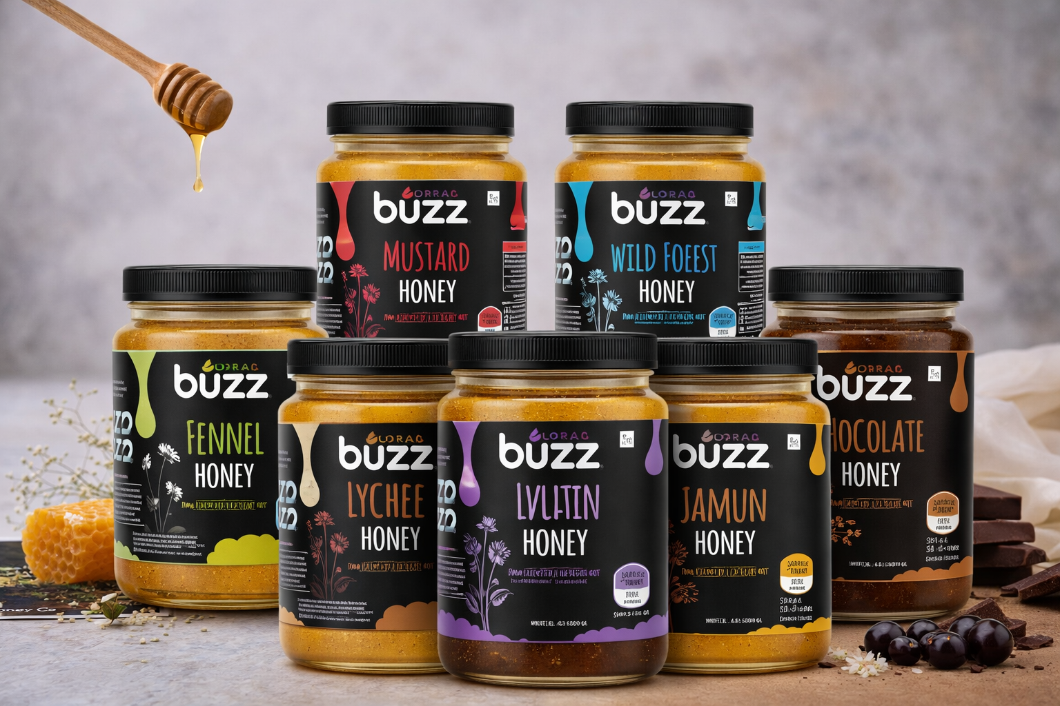 Buzz Flora wild forest honey bottle