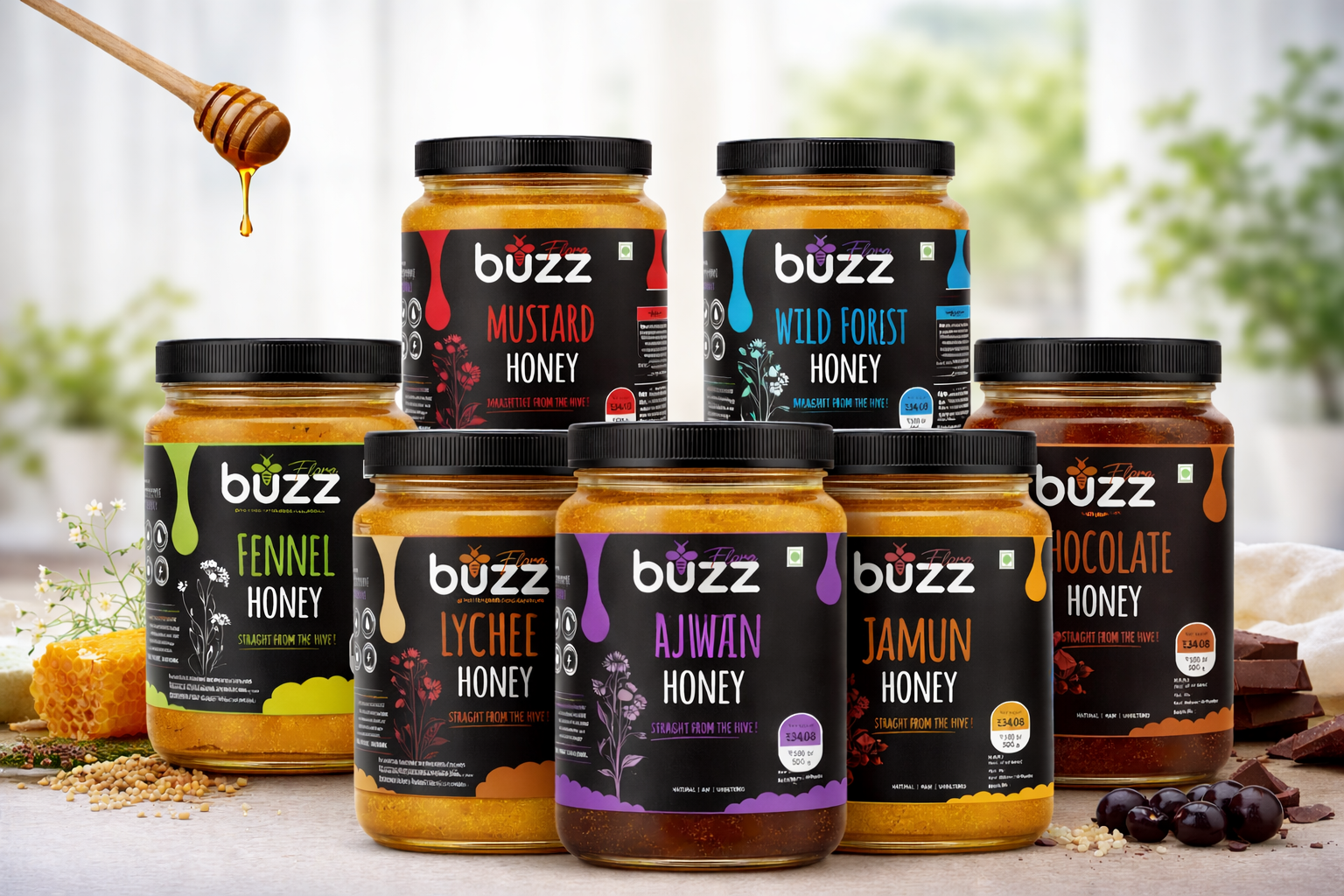Pure honey Ahmedabad Buzz Flora jars